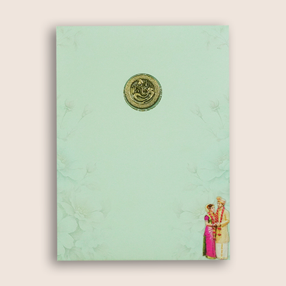 Blue South Indian Bride Groom Wedding Card - KNAR2404
