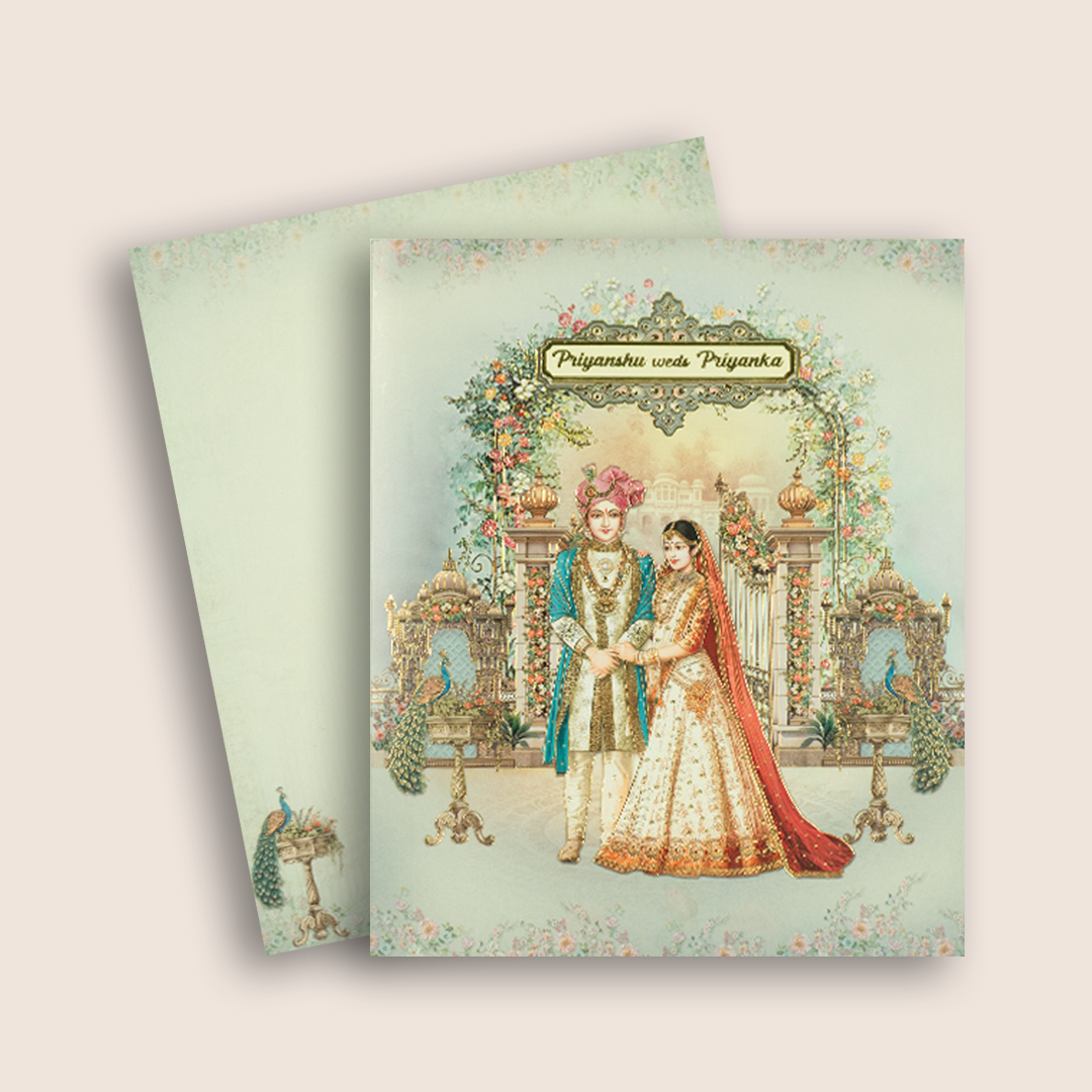 Blue Floral Arch Bride Groom Wedding Card - KAA05250