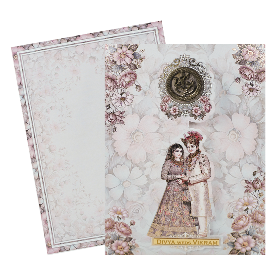 Ganesha Floral Bride &amp; Groom Wedding Card-KNAR2402