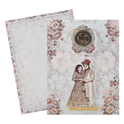 Ganesha Floral Bride &amp; Groom Wedding Card-KNAR2402