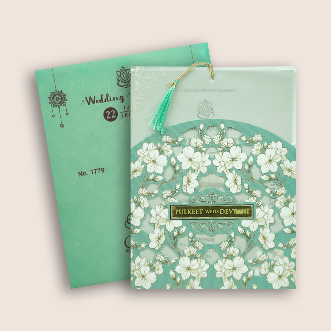 Teal Blue Laser Cut Wedding Invitation Card - KJTS1779