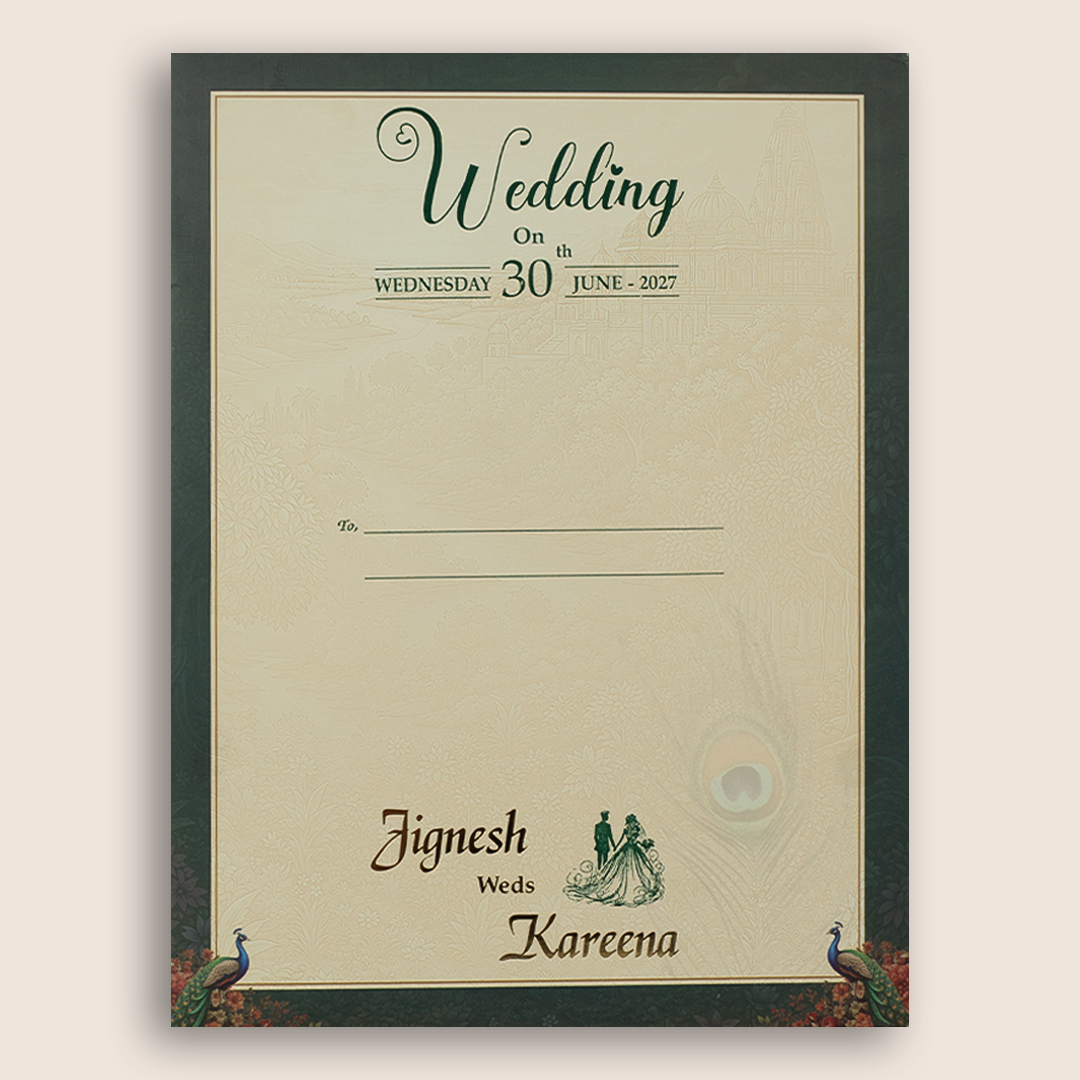 Teal Blue Radha Krishna Padded Wedding Invitation - KSH18360