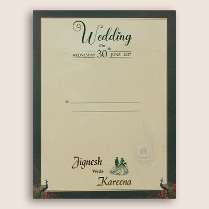 Teal Blue Radha Krishna Padded Wedding Invitation - KSH18360