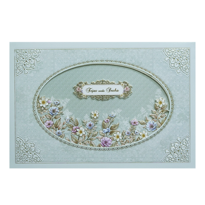 Green Laser Cut Padded Floral Embossed Wedding Card-KMMEX8090