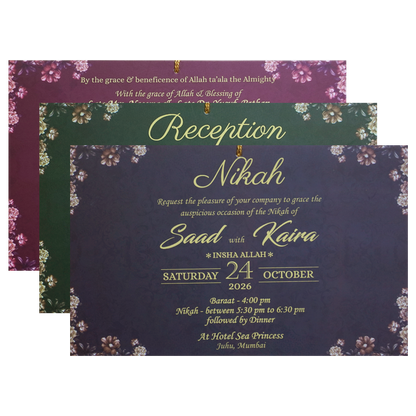 Brown Floral Foiled Script Wedding Invitation Card - KVN07750