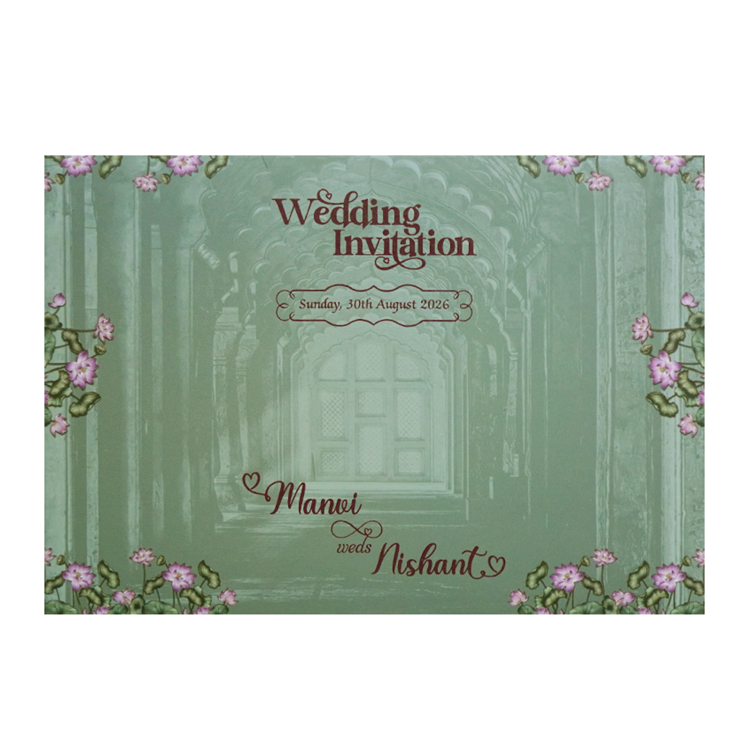 Royal Couple Lotus Arch Padded Wedding Card - KVN07370