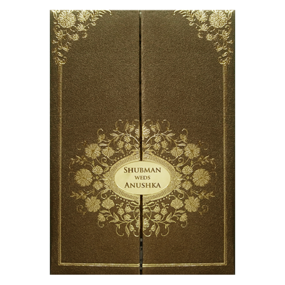 Gold Padded Embossed Floral Wedding Invitation Card-KRB08350