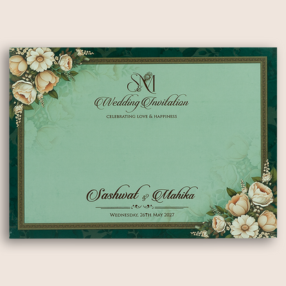 Green Floral Laser Cut Padded Invitation Card - KRE29050