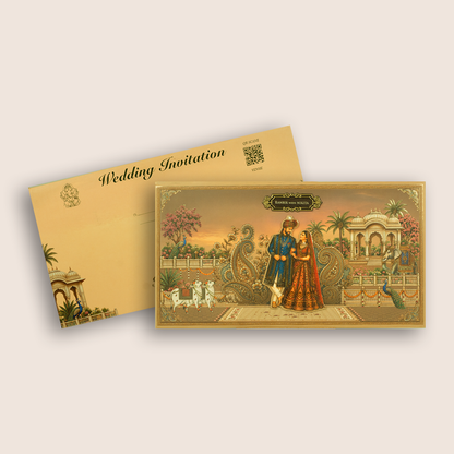 Beige Bride Groom Padded Wedding Invitation Card - KSH27100