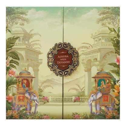 Royal Procession Elephant Padded Wedding Card - KSH72770