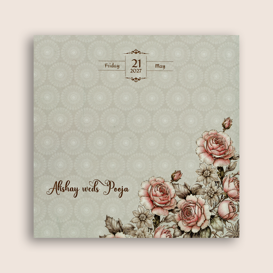 Grey Embossed Floral Padded Marriage Card - KPR026080