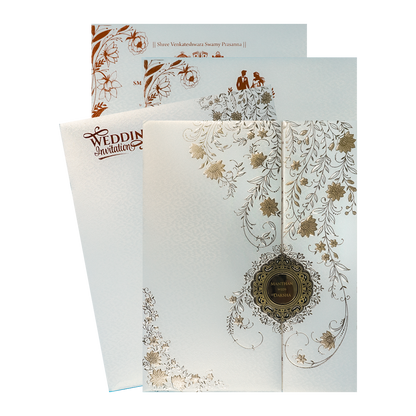 White Gold Floral Padded Wedding Card-KSSC2072