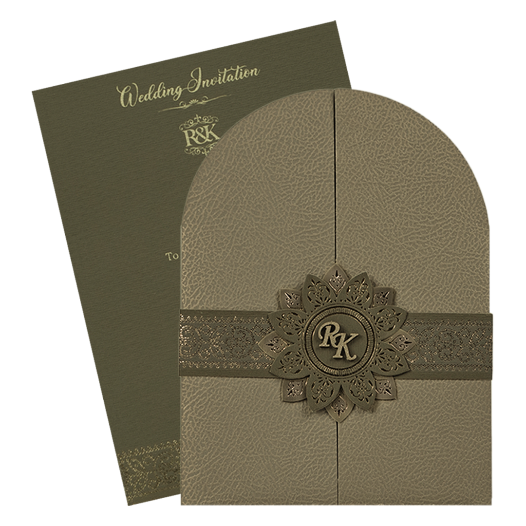 Grey Leatherette Book Fold Wedding Card-KSI65190