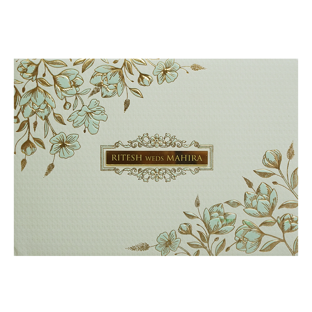 Pastel Green Gold Floral Classic Wedding Card -KMMWD1105