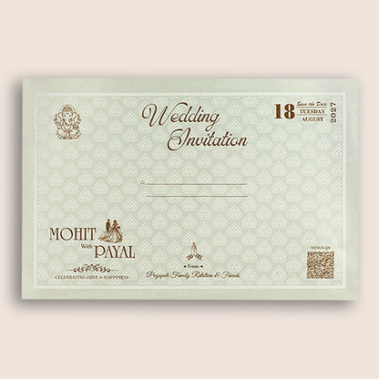 White Floral Padded Wedding Invitation Card - KSH27250
