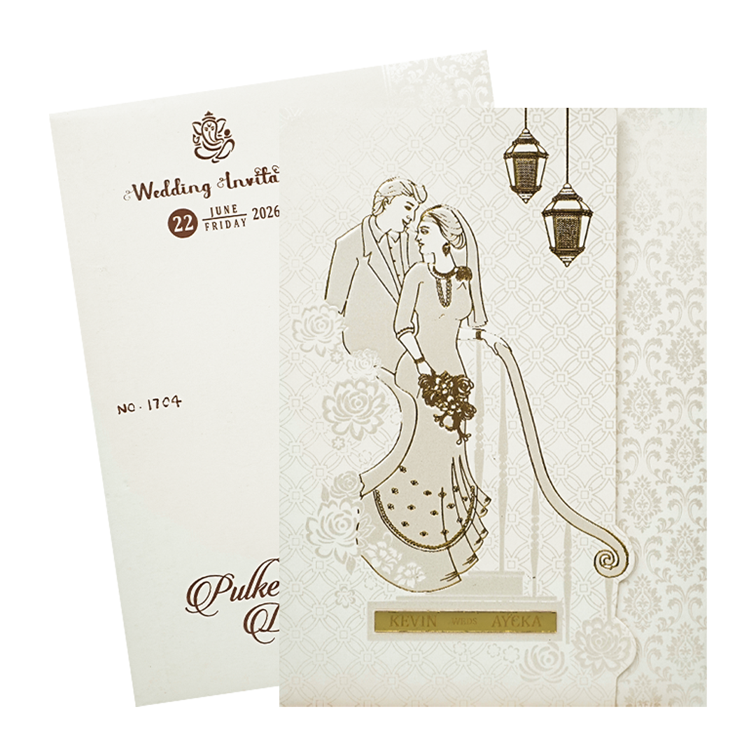 White Gold Couple Wedding Card-KJTS1704