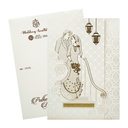 White Gold Couple Wedding Card-KJTS1704