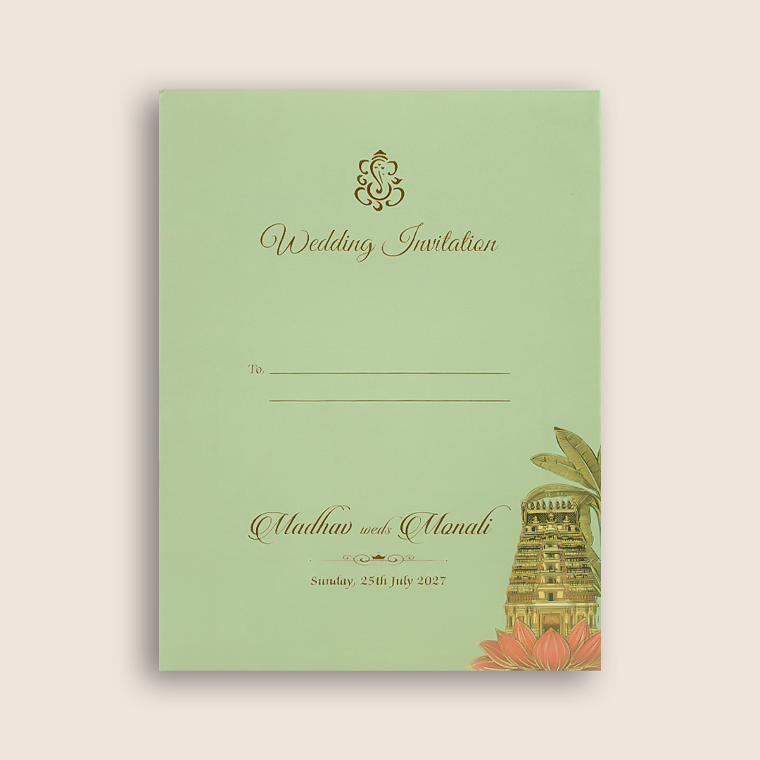 Light Green Floral  Padded  Wedding Card - KJTS3704