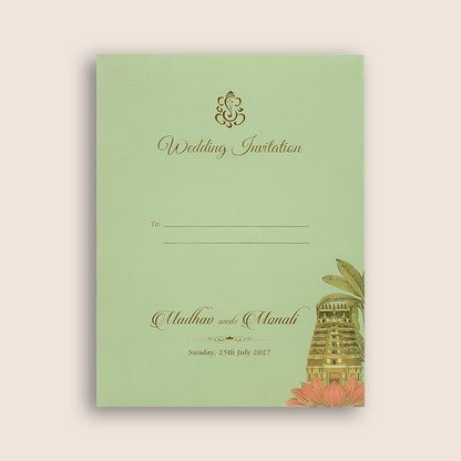 Light Green Floral  Padded  Wedding Card - KJTS3704