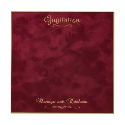 Red Gold Square Padded Wedding Card-KMMSC202