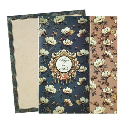 Blue Padded Floral Wedding Card-KAK01430