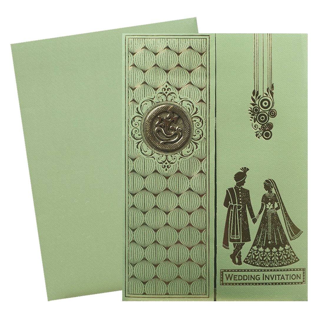 Sage Green Gold Couple Wedding Card-KNCM045N