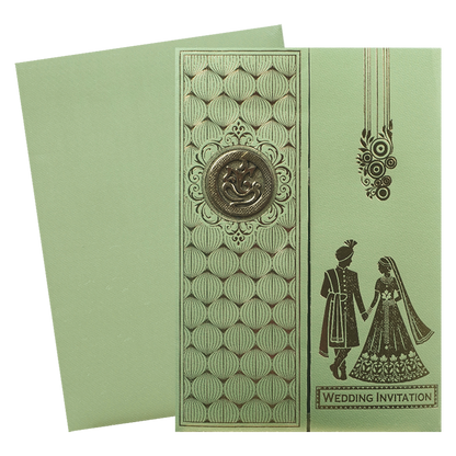 Sage Green Gold Couple Wedding Card-KNCM045N