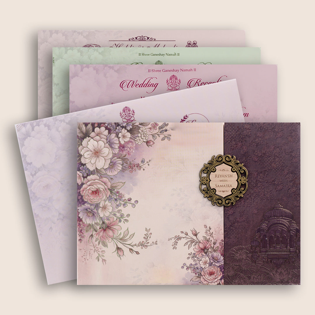 Lavender Floral Padded Door Style Marriage Invitation - KSH27050