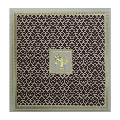 Maroon Laser Cut Floral Modern Wedding Card-KMMEX8240