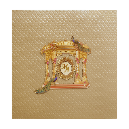 Metalic Gold Laser Cut Palace Padded Wedding Card-KMMWD1129