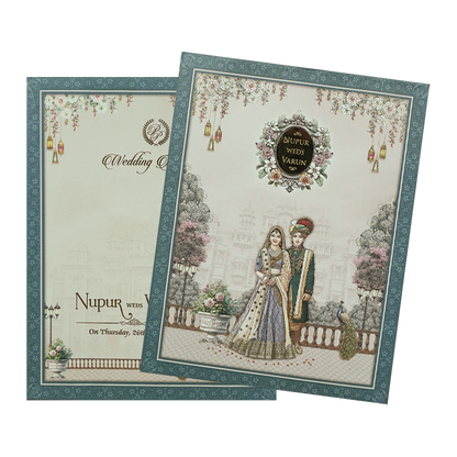 Blue Royal Couple Padded Wedding card-KRE28040