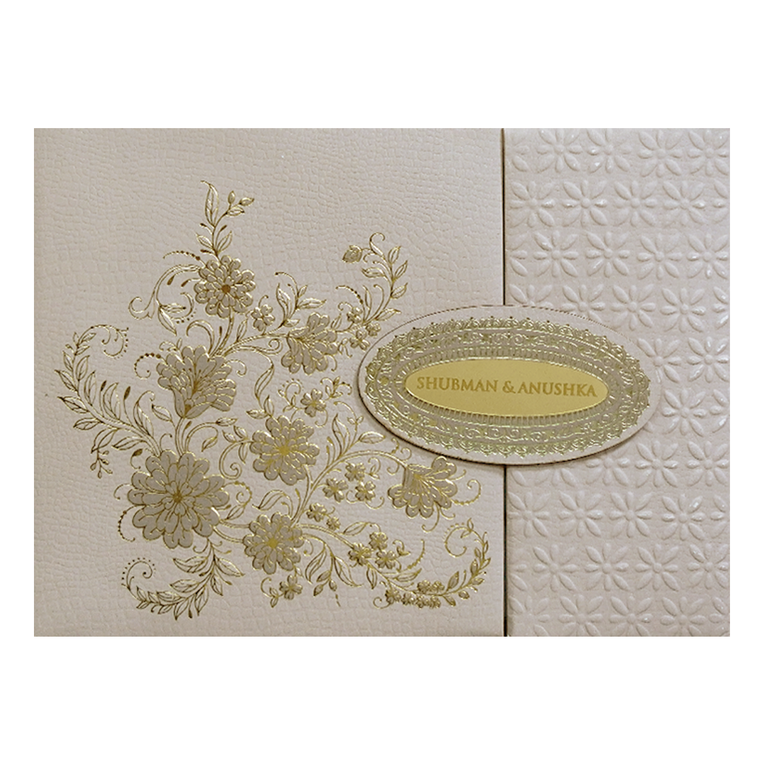 Royal Lavender Padded Embossed Gold Door Style Wedding Invitation Card-KRB09660