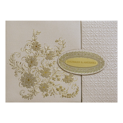 Royal Lavender Padded Embossed Gold Door Style Wedding Invitation Card-KRB09660