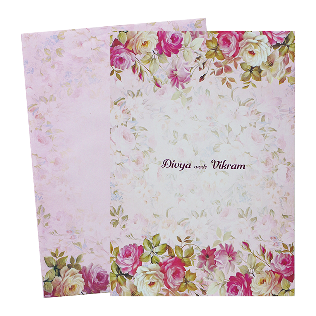 Light Pink Floral Paper Sheet Wedding Card-KNEP1608