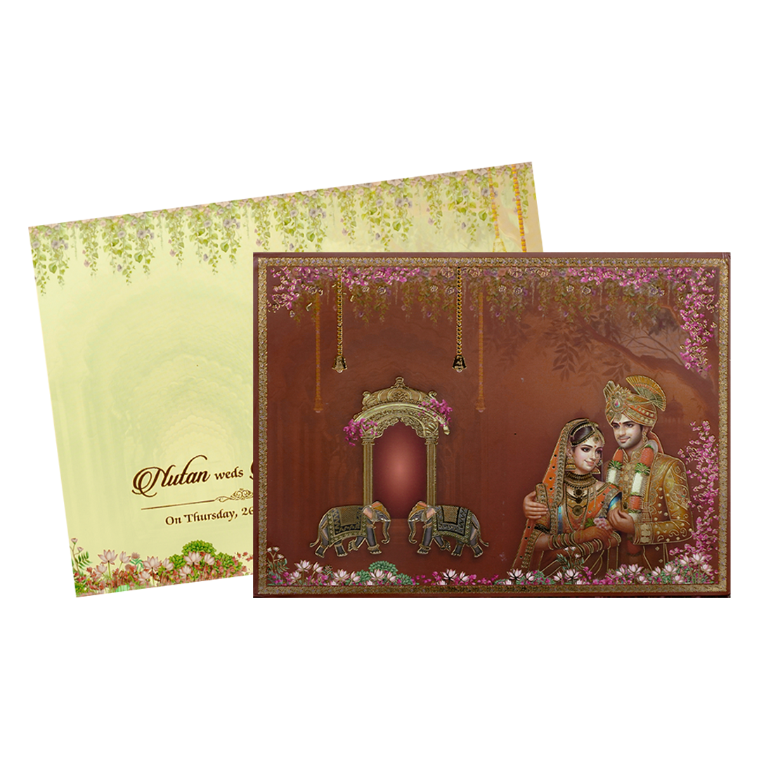 Check out Royal Indian Palace Padded Wedding Card at best price.WhatsApp Support|Express Delivery.