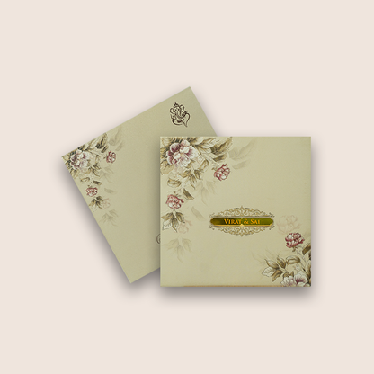 Cream Embossed Floral Padded Marriage Card - KPR023340