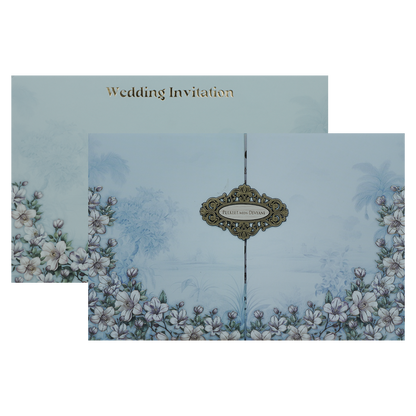 Blue Pastel Floral Padded Wedding Card-KJTS1829