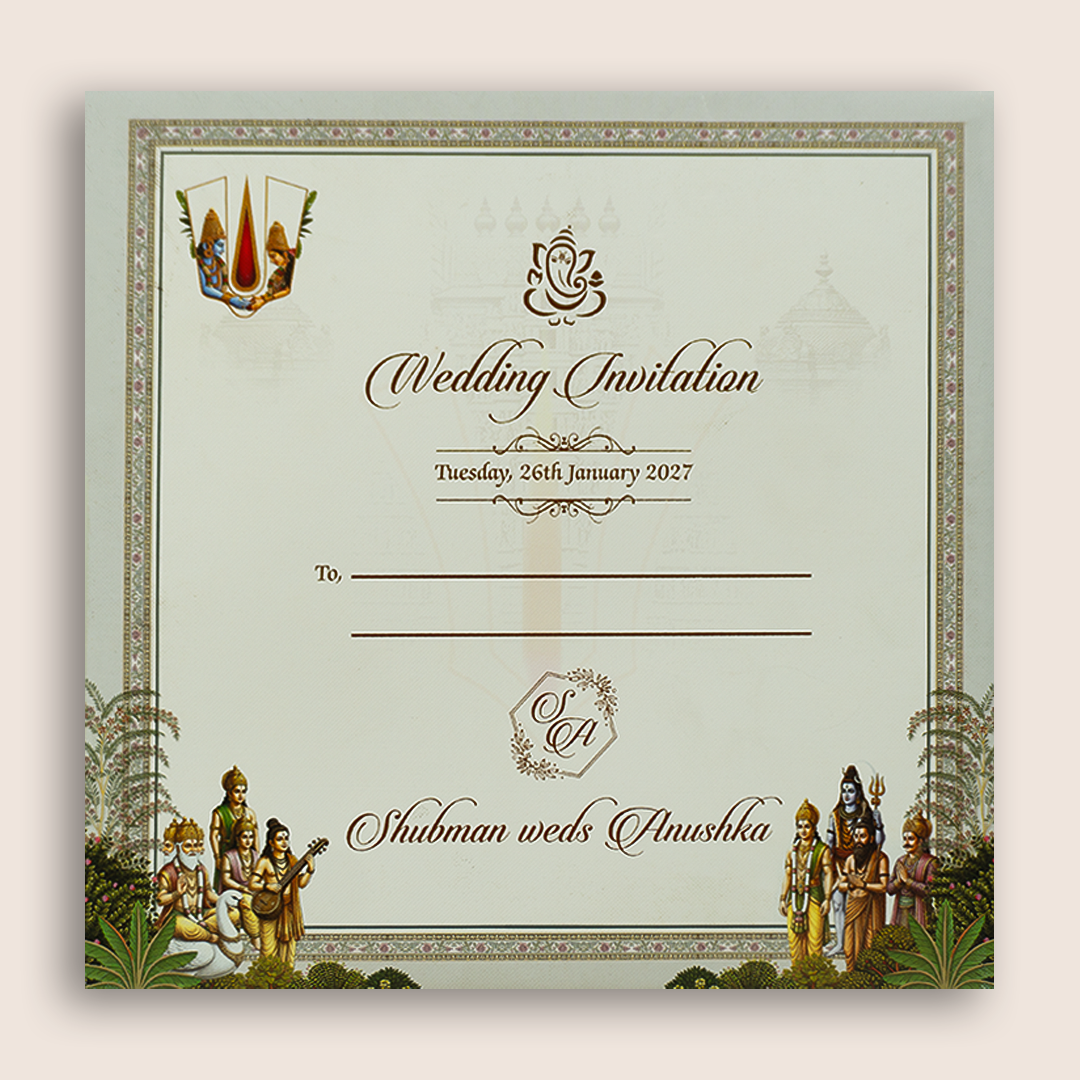 White Vaishnava Tilak Balaji Padmavathi Wedding Card - KRB10770