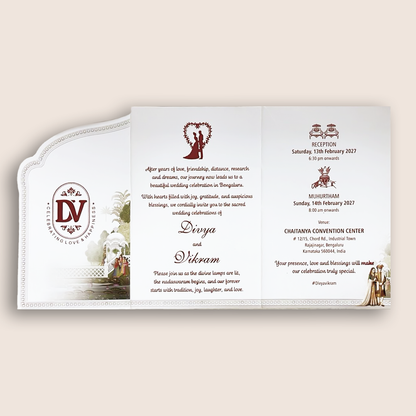 White Bride Groom Folded Wedding Card - KNTH9614W
