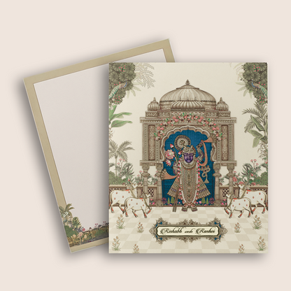 Cream Lord Shrinathji Premium Wedding Card - KAA05240