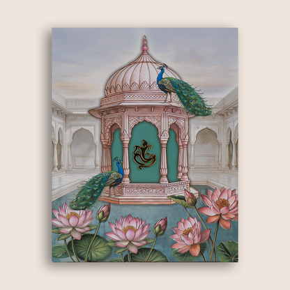 Beige Peacock Floral Padded Wedding Invitation Card - KPR07280