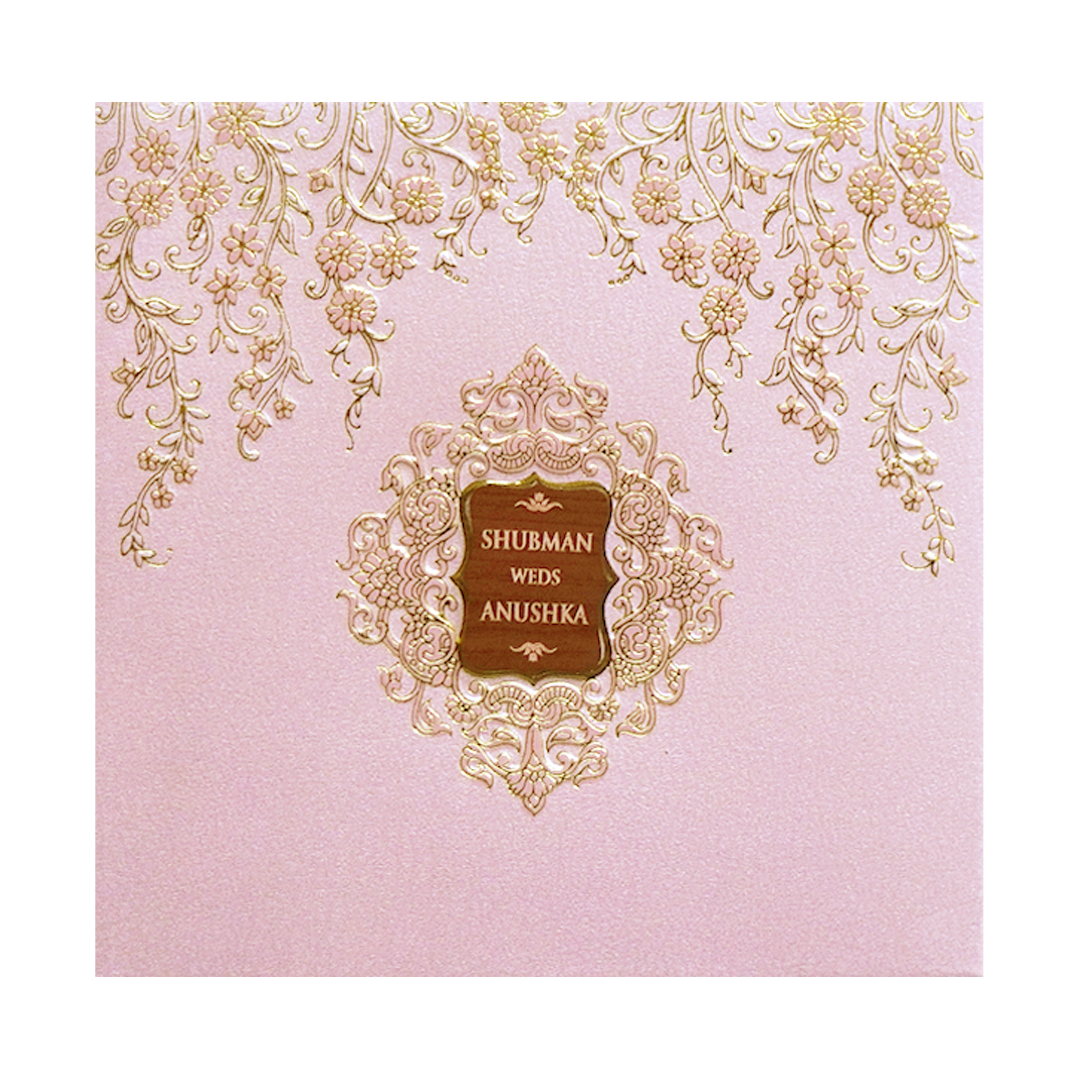 Pink Padded Embossed Floral Wedding Invitation Card-KRB09570