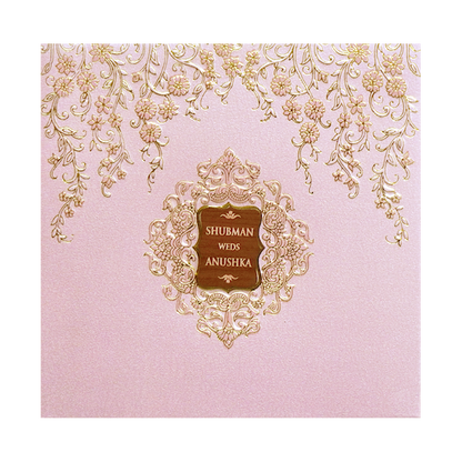 Pink Padded Embossed Floral Wedding Invitation Card-KRB09570