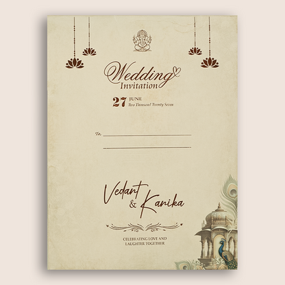 Beige Peacock Door Style Padded Wedding Invitation - KSH73730