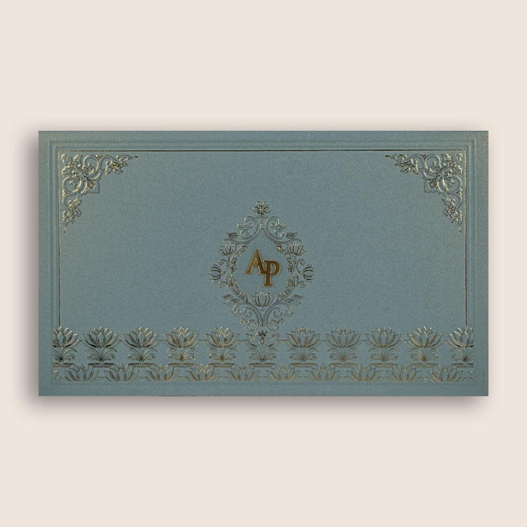 Grey Embossed Floral Wedding Invitation Card - KPR07520