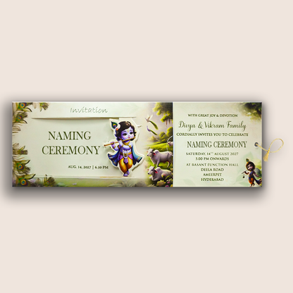 Green Lord Krishna Invitation Card-KNKRL115