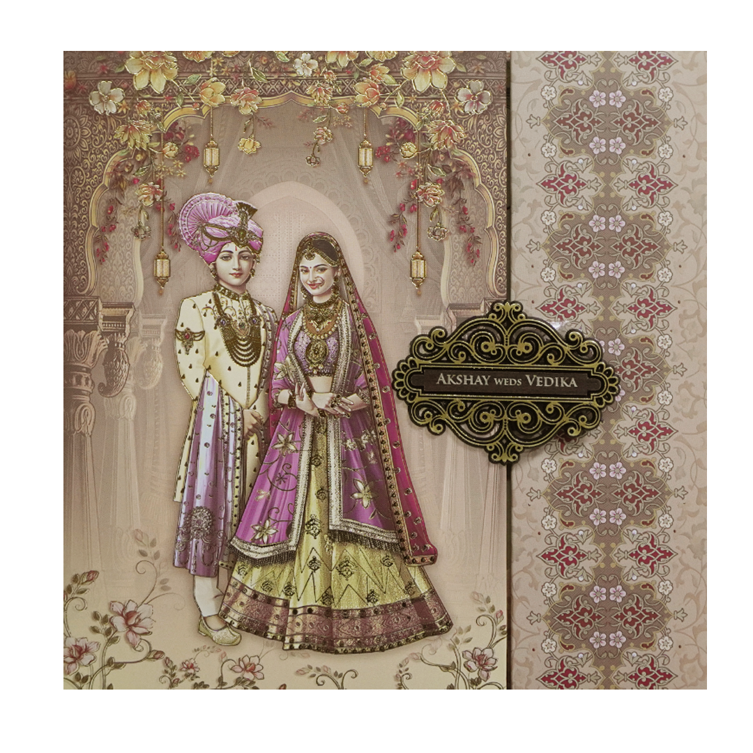 Brown Bride and Groom Padded Wedding Card - KSH72830