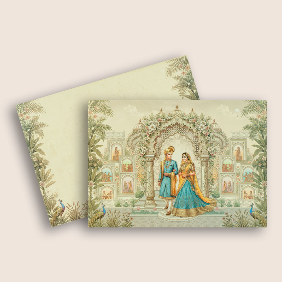 Beige Bride Groom Padded Wedding Card - KAA06110