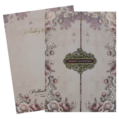 Beige Padded Floral Wedding Card-KJTS1741