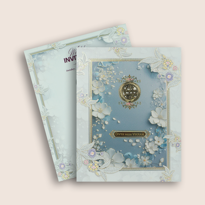 Pastel Blue Floral Wedding Invitation Card - KNKN6323